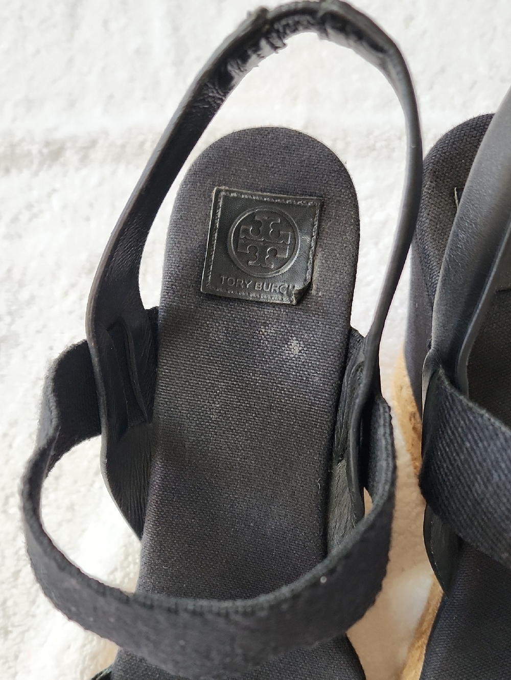 Tory Burch Black Fabric Espadrille Wedge Sandals Size 8 Preowned - Picture 5 of 11
